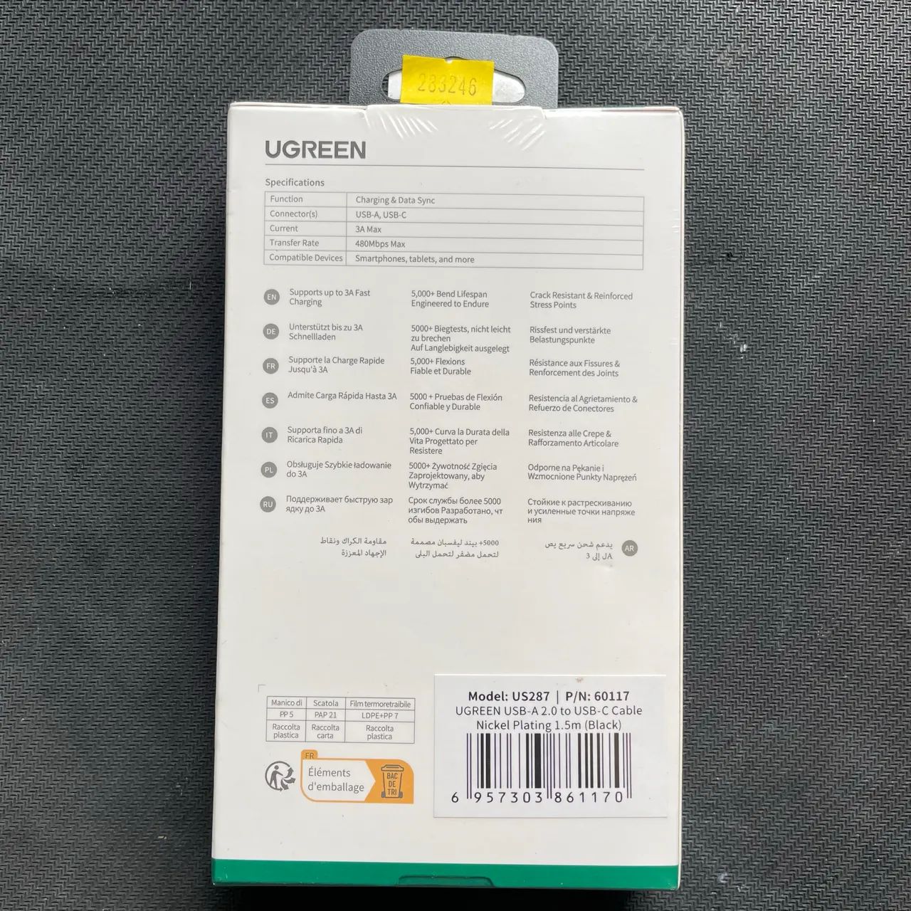 1.5 metro de Cabo 3A da UGREEN Tipo C (USB-C) para USB-A - Foto 3
