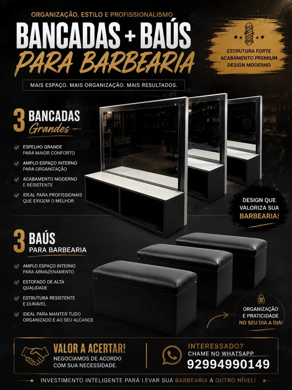 Bancadas e baús pra barbearia (junto ou separado)