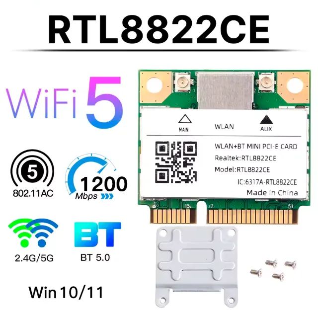 Placa de Rede WIFI + Bluetooth 5 AC1200 5G Dual Band Wireless mPCI-e Mini PCI-E Express