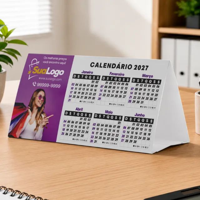 Calendário 2027 triangular de mesa