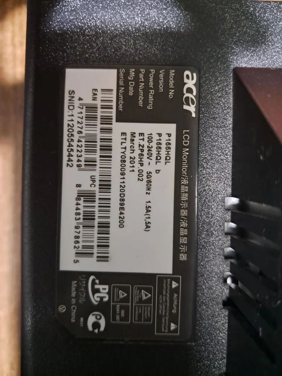 Monitor Acer LCD 15.6" Modelo P166HQL VGA - Foto 2