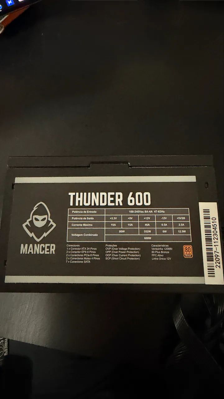 Fonte Mancer Thunder 600w usada - Foto 3