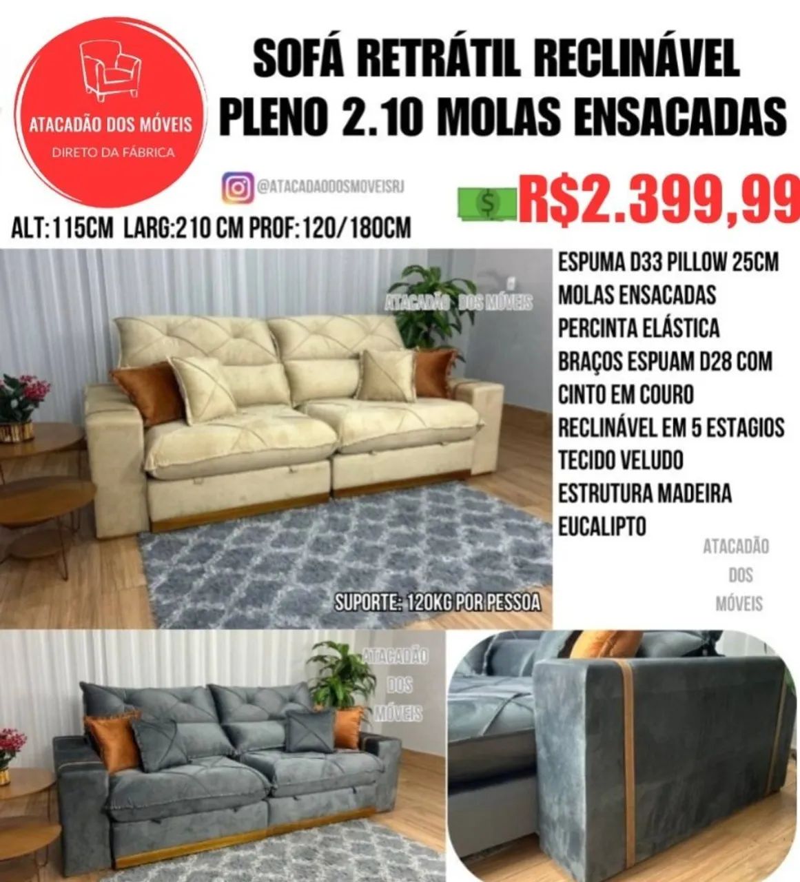 Sofá Retrátil Reclinável  - Foto 3