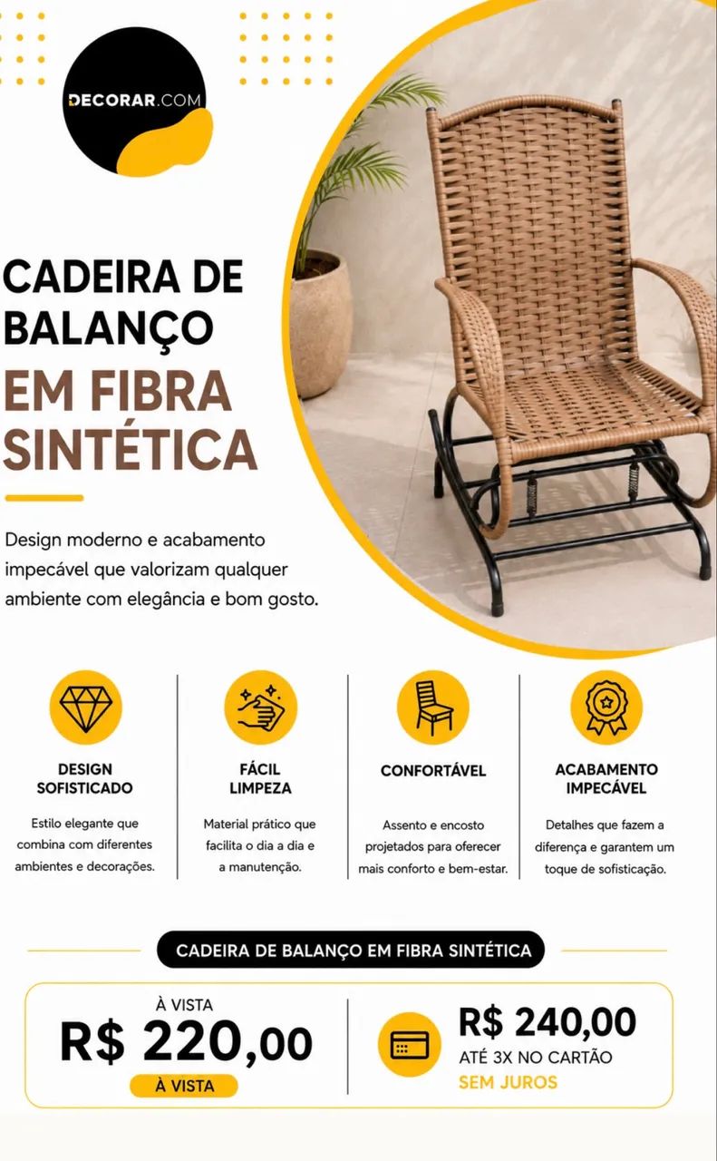 Cadeira de balanço fibra 4 molas. Novas - Foto 2