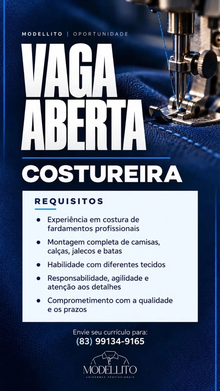Contrata-se costureira com experiência 