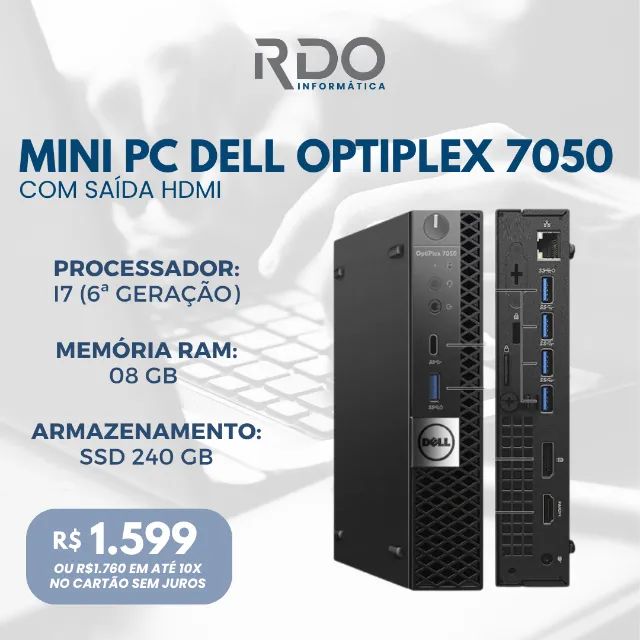 OptiPlex Dell 7050 I7 6ª PC com saída HDMI SSD 240GB