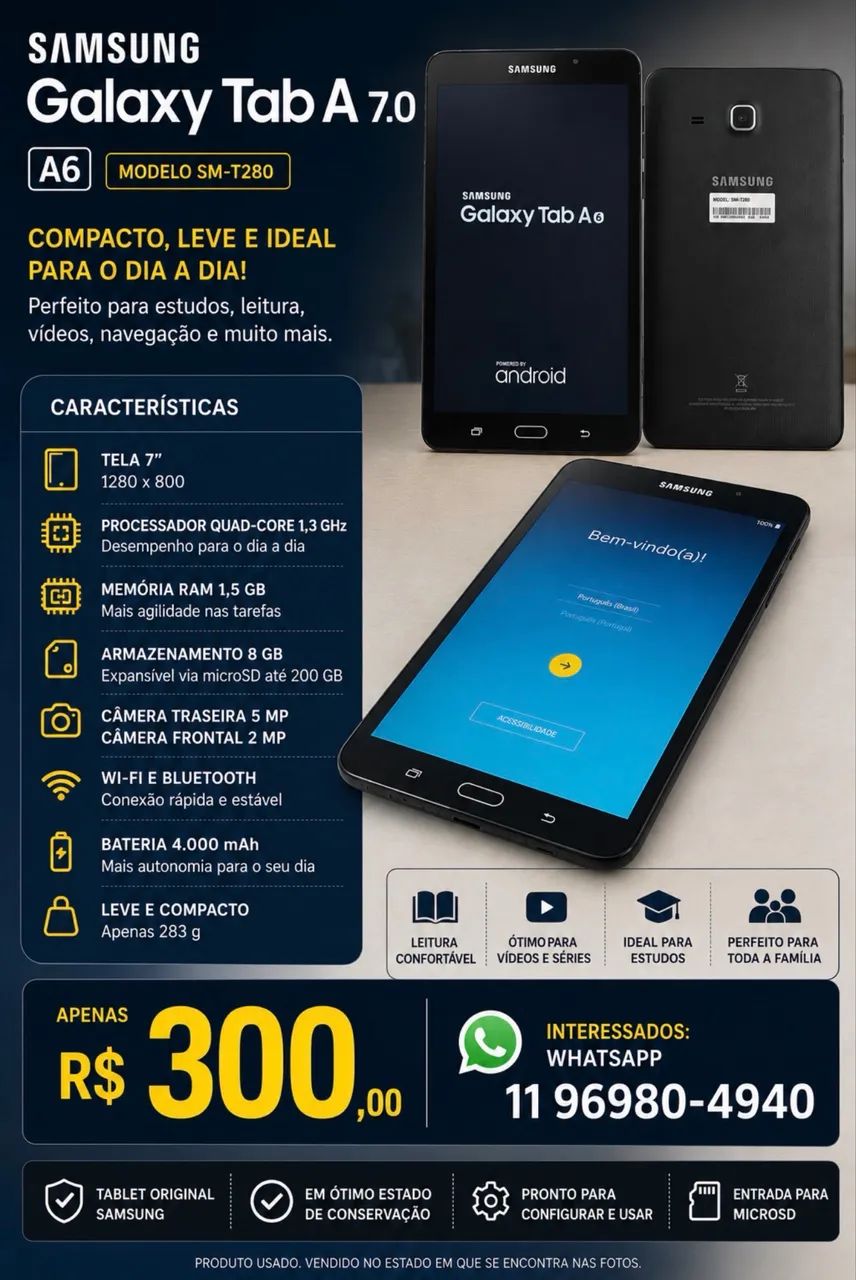 Tablet Samsung Galaxy Tab SM-T280 8GB Wi-FI