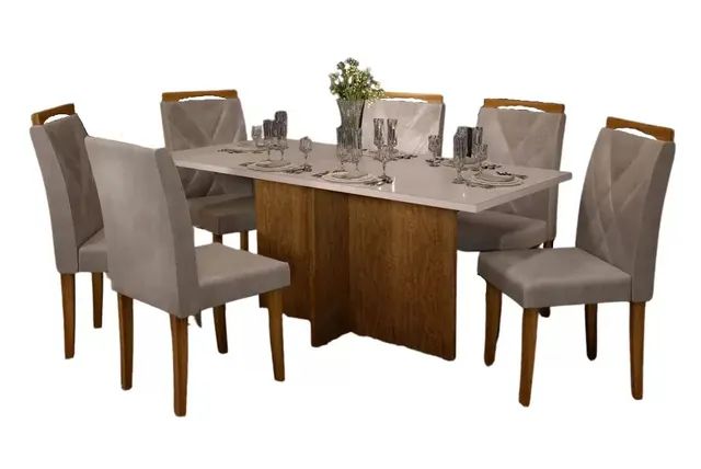 Mesa 160x80 com 6 cadeiras em madeira maciça - Foto 4