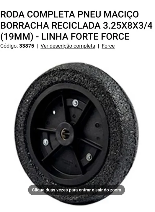 <br><br>RODA PNEU MACICO-L FORTE 3,25 x 8 x 3/4-(19mm).<br><br>
