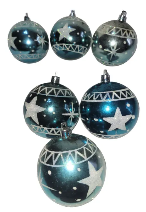 6 Bolas de Natal Azuis com Estrela