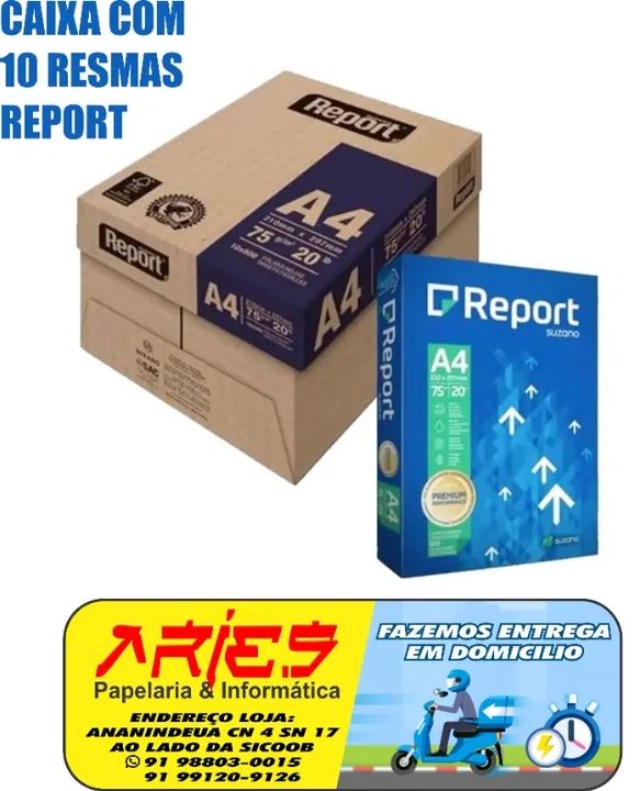 CAIXA COM 10 RESMAS DE PAPEL REPORT A4 BRANCO