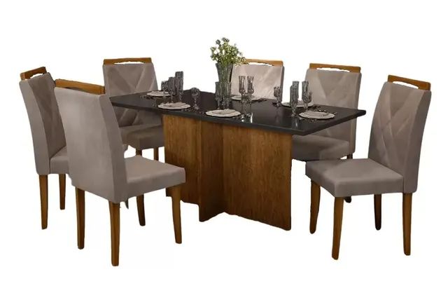 Mesa 160x80 com 6 cadeiras em madeira maciça - Foto 2