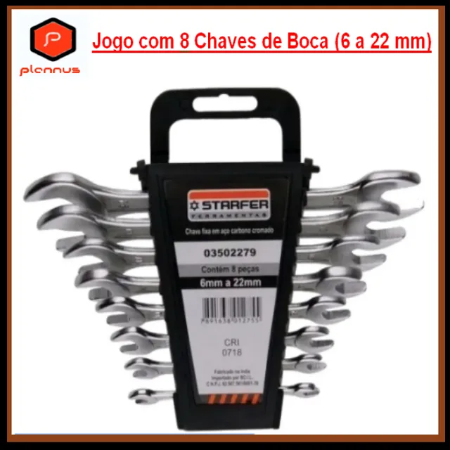 Kit Jogo de Chaves com 8 Peças 6 A 22mm Boca Fixa Aço Starfer (z537)