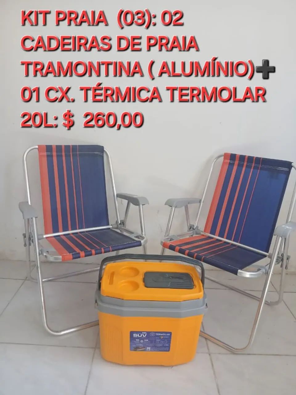 Kit Praia com 2 Cadeiras Tramontina e Caixa Térmica