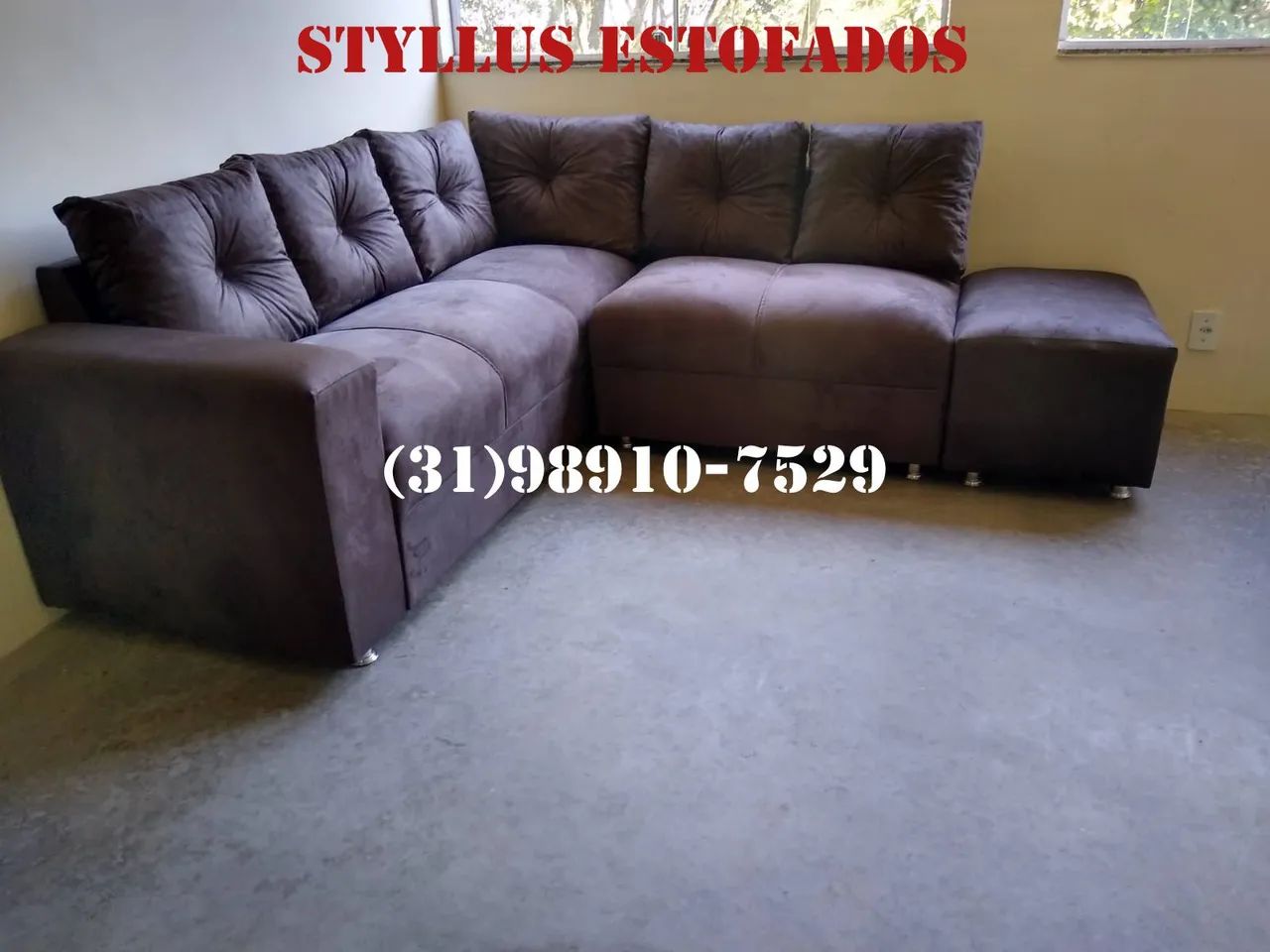 Sofá de Canto em Suede Marrom