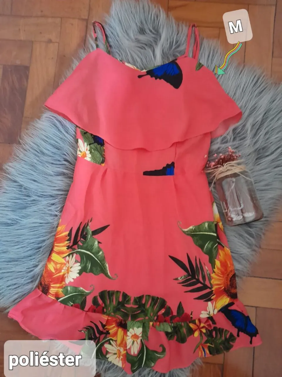Vestido floral com babado e alças finas - Tamanho M