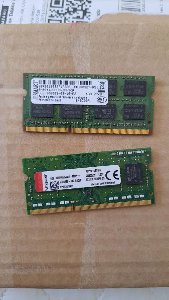 Vendo Memória RAM Para Notebook (2 unidades) Kingston, 4GB