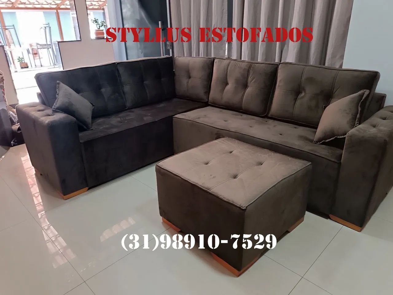 Sofá de Canto Estofado - Novo