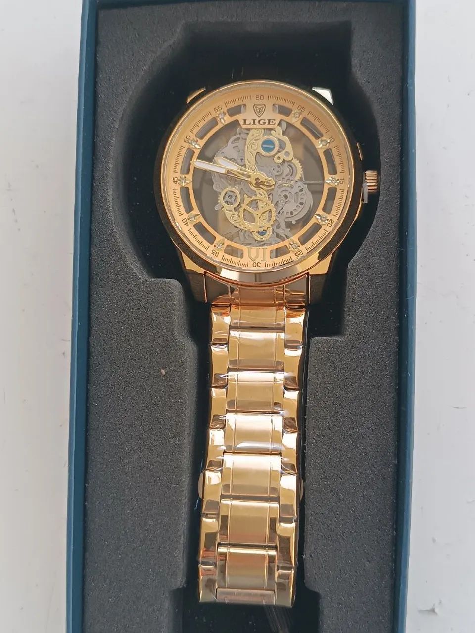 Relógio Importado LIGE Esqueleto Gold Novo Entrega Grátis  - Foto 5
