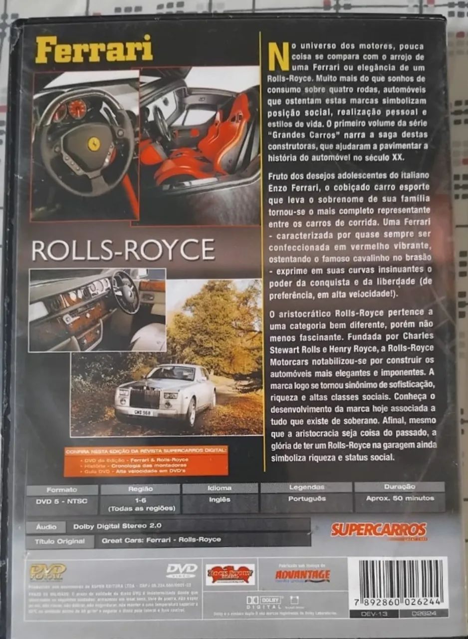 DVD Ferrari + Rolls Royce - Original - Usado - Foto 2