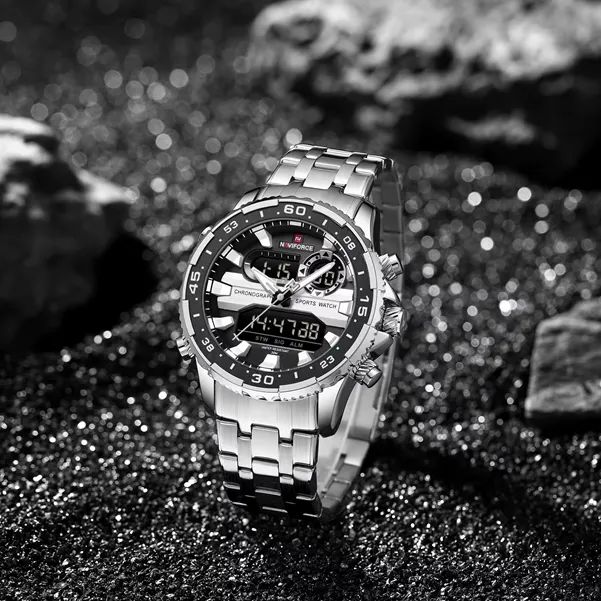 Relógio masculino de luxo elegante pulseira prateada - Foto 3