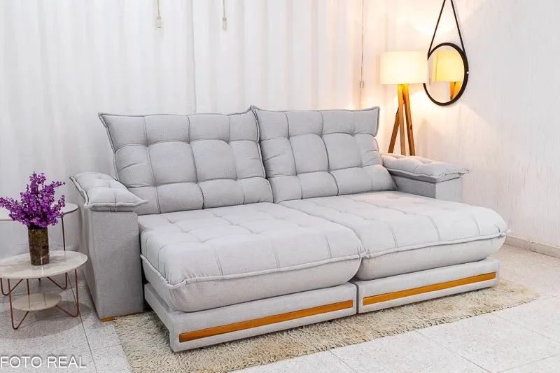 Sofá Retrátil Reclinável Barcelona Linho Larg. 2.50m - D33 e Molas Ensacadas