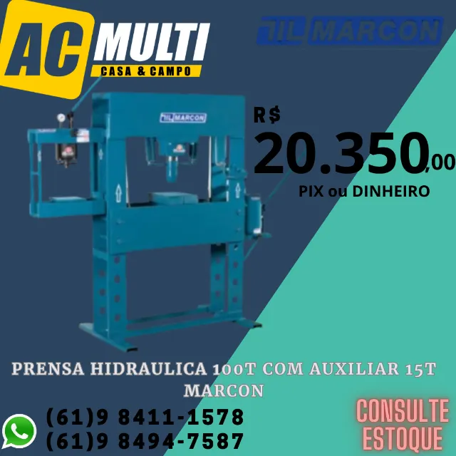 Prensa Hidraulica 100T com auxiliar 15T Marcon