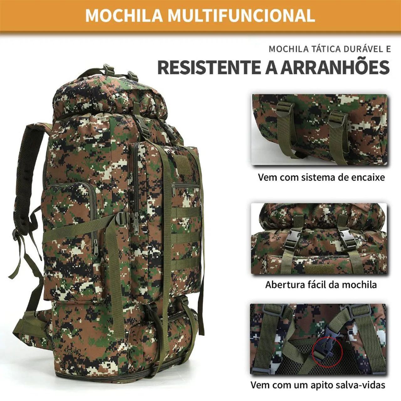 Mochila Tática Multifuncional - Acampamento e Camping
