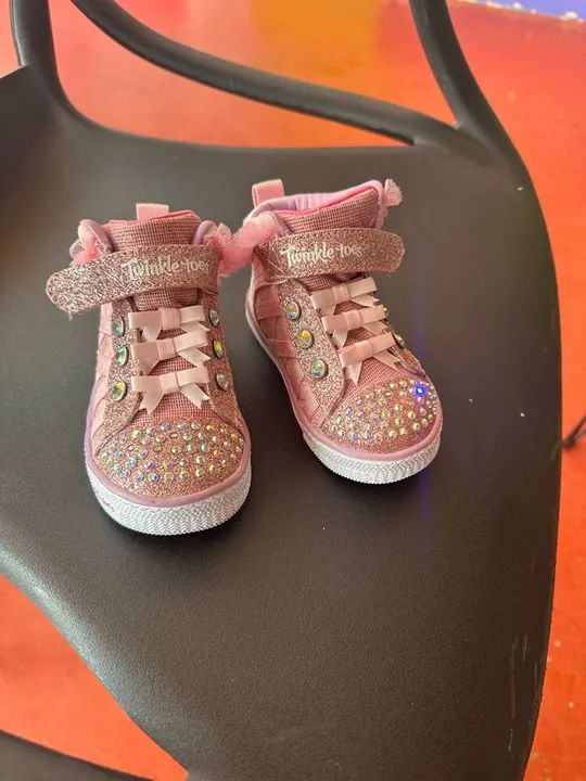 Tênis Infantil Twinkle Toes - Rosa - Glitter - Renda skechers - Foto 4