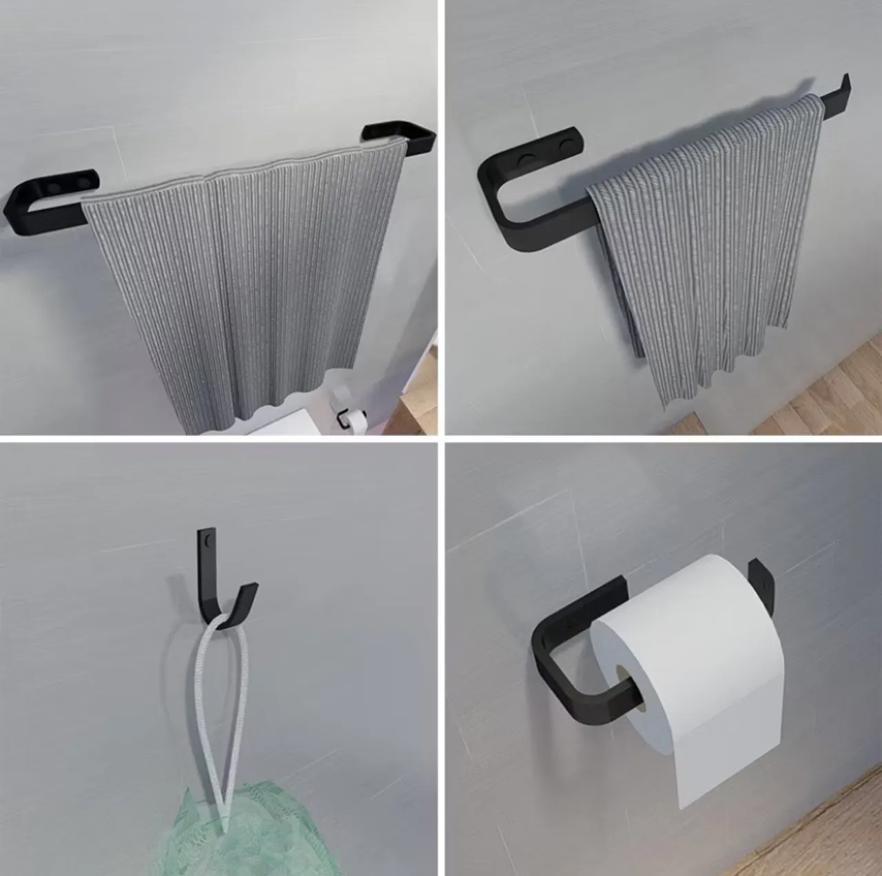 Kit Acessórios para Banheiro Preto Fosco - 4 peças