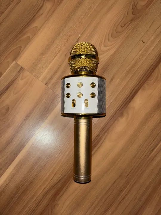 Microfone Karaoke Sem Fio Bluetooth Dourado Wireless  WS-858