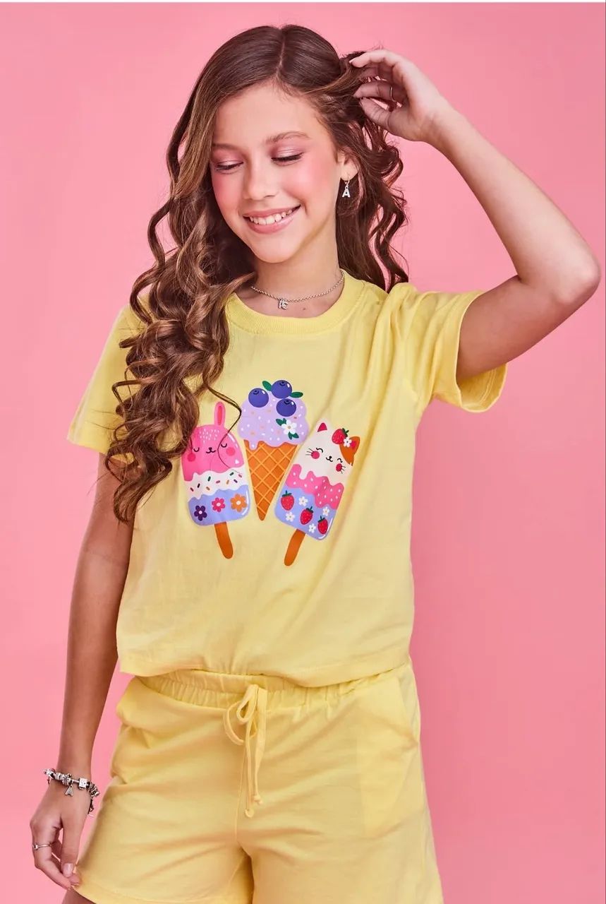 Conjunto amarelo em algodão 