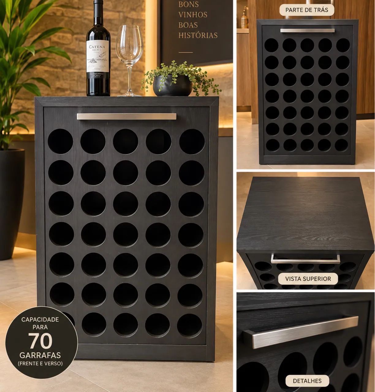 Adega para 70 garrafas de vinho