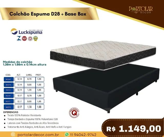 Colchão espuma D28+ base box, a pronta entrega 