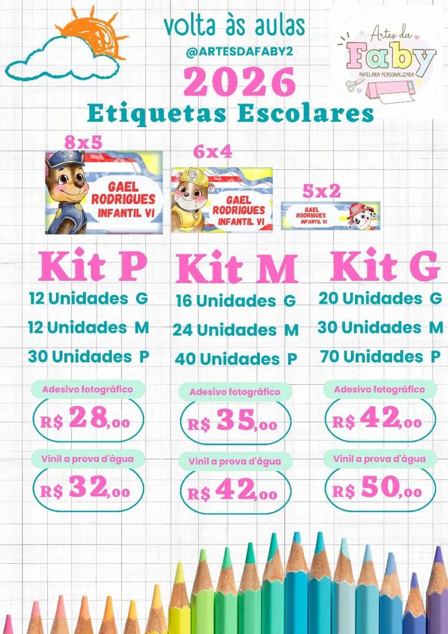 Etiquetas Escolares prova d'água 