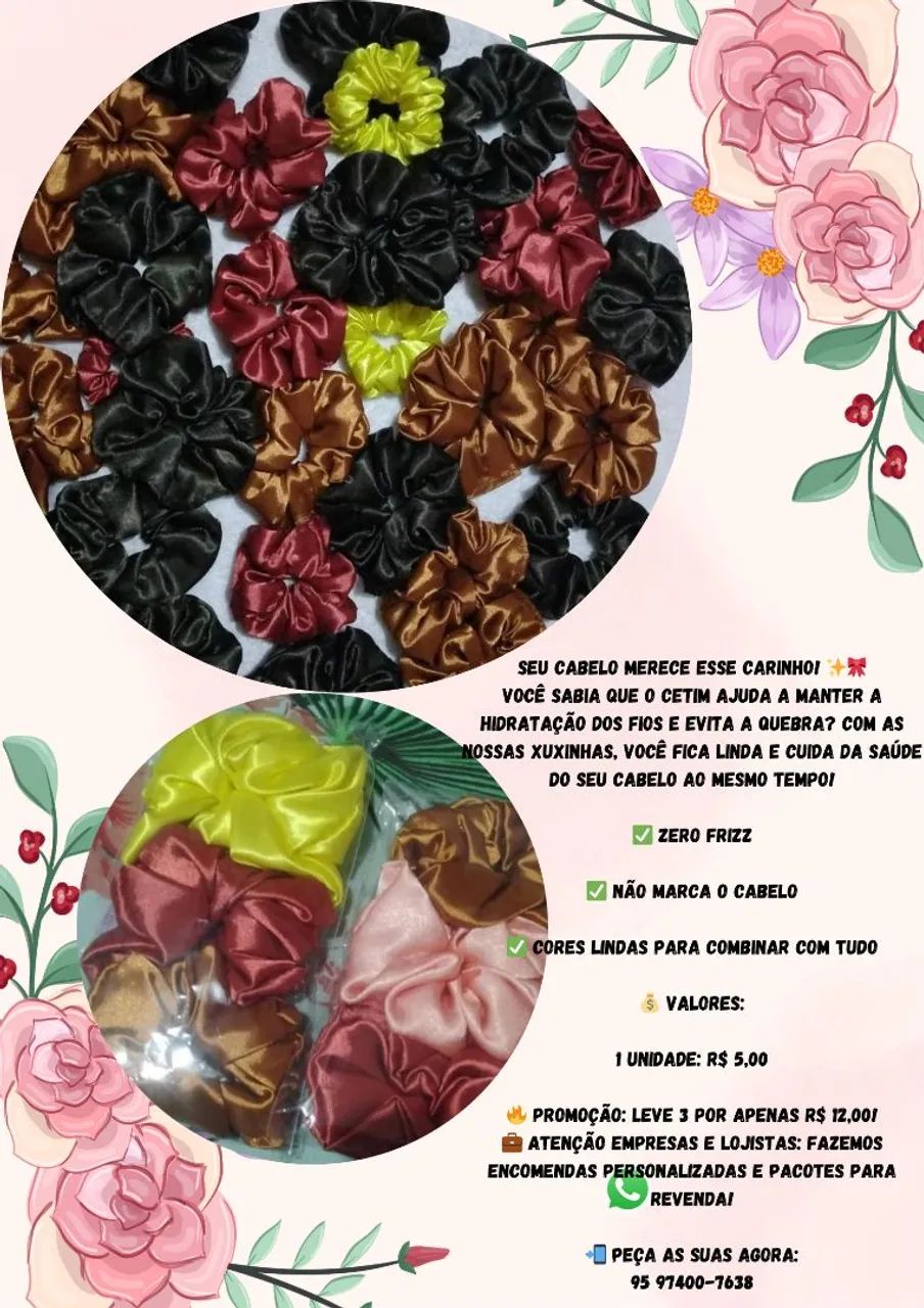 xuxinhas (scrunchies) de cetim  - Foto 3