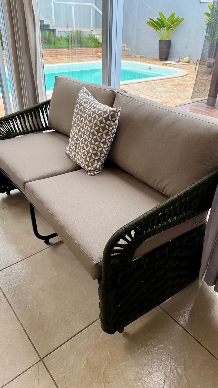 Sofa area externa interna alumínio trico enchimento corda nautica  - Foto 4