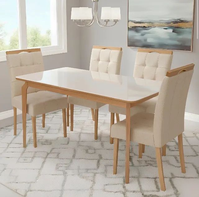 Mesa Velmora 120 com 4 Cadeiras Veludo Bege