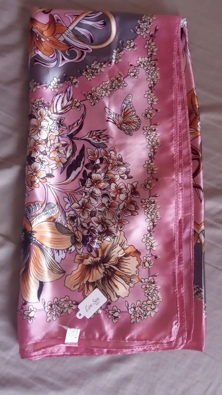 Lenço poliéster - Rosa Floral  - Foto 3