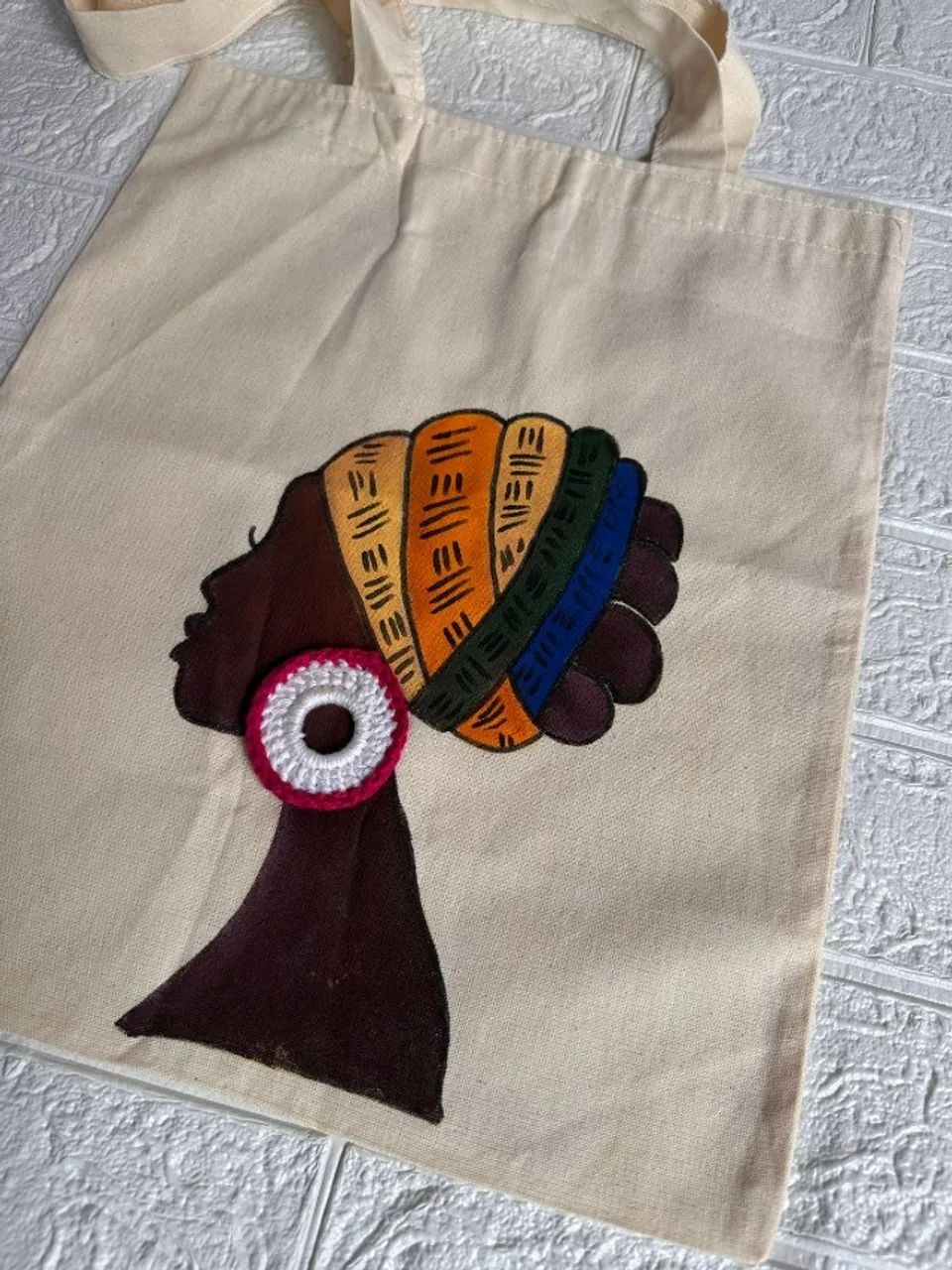 Ecobag Afro com Brinco em Crochê