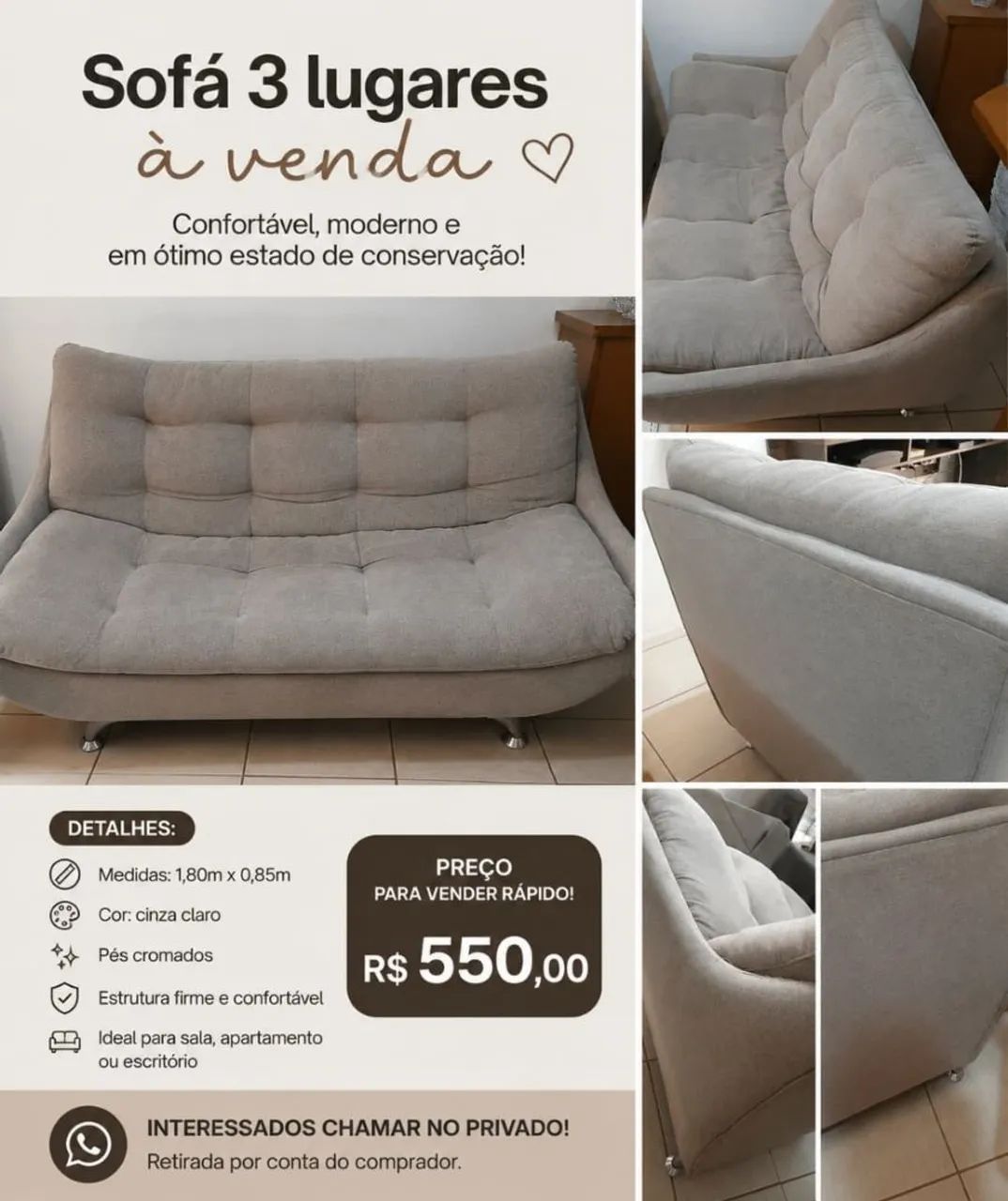 Vendo sofá de 3 lugares