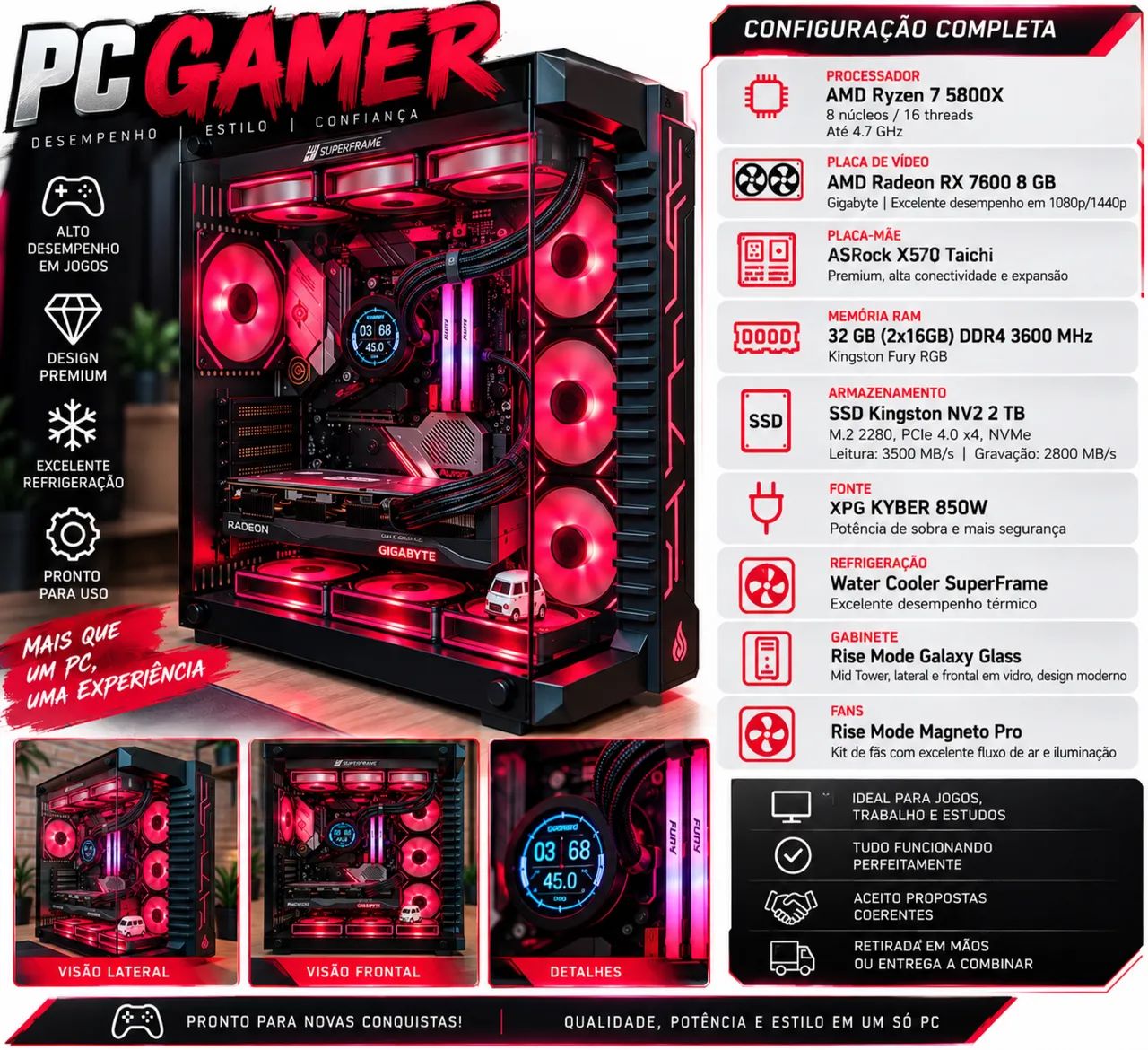 PC GAMER DE ALTO DESEMPENHO - RYZEN 7 + RX 7600 8GB