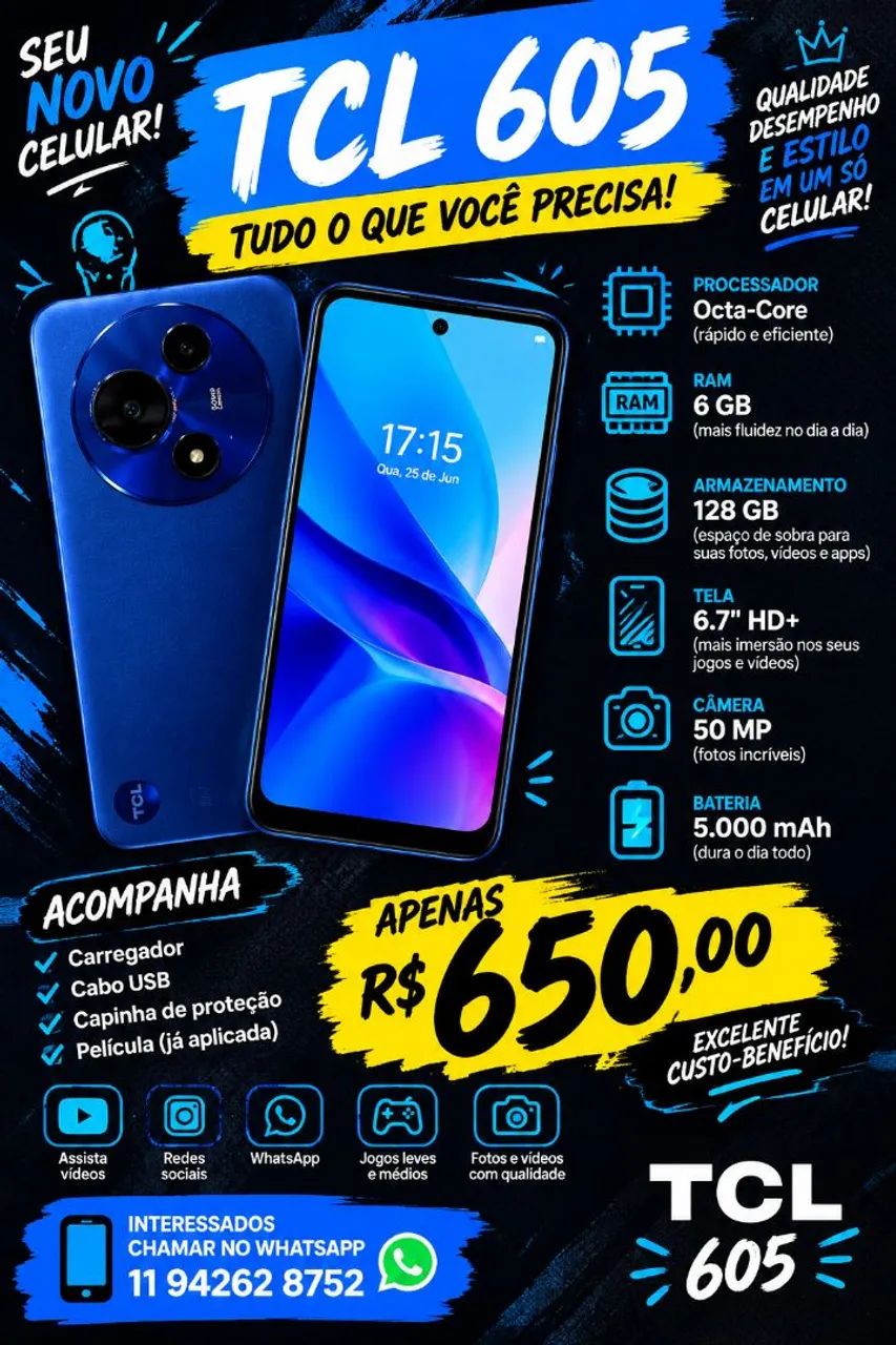 Celular tcl 605 novo 