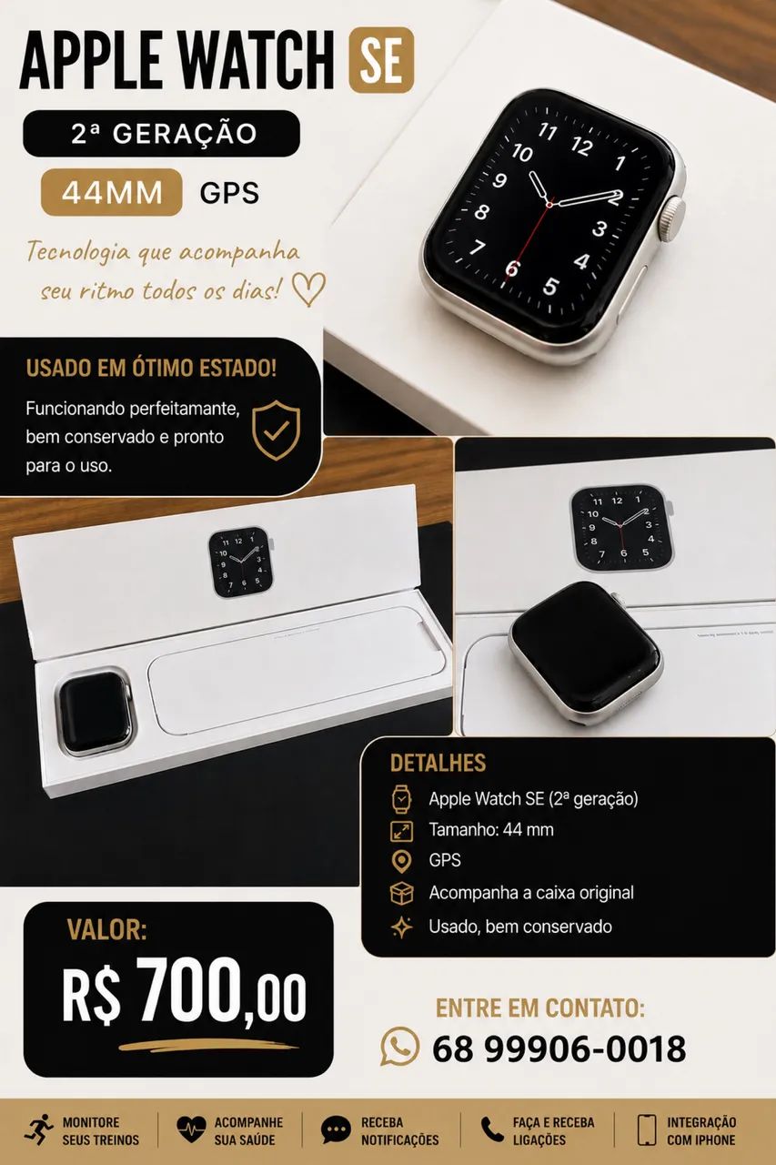 ? Apple Watch SE (2ª Geração) GPS - 44 mm | Usado em ótimo estado