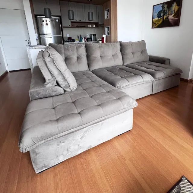 Sofá Retrátil e Reclinável com Chaise, 3,29m Cinza - Excelente Estado - Foto 2