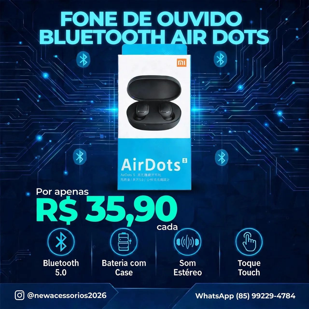 Fone de ouvido bluetooth AirDots 