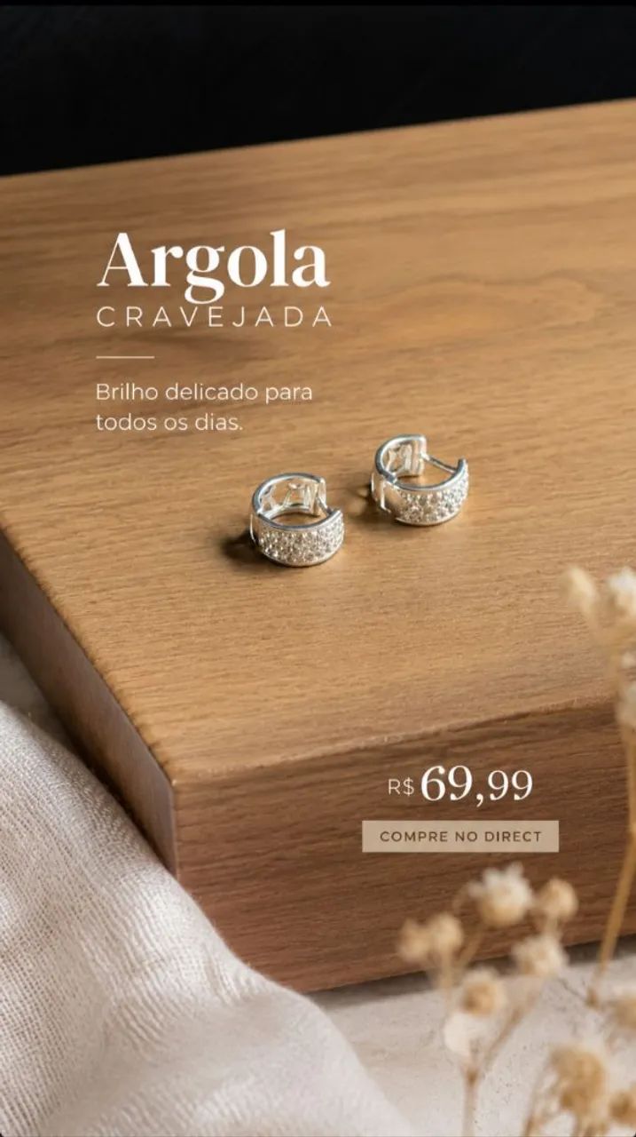 Par de Argolas Cravejadas Prata 925