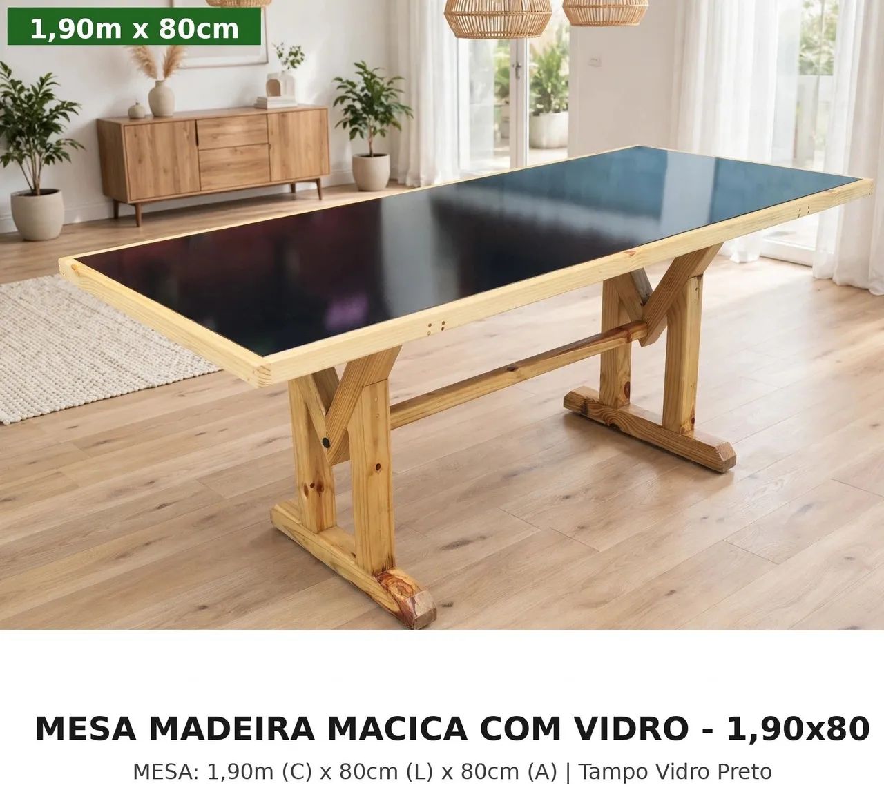 Mesa madeira maciça com vidro  - Foto 2