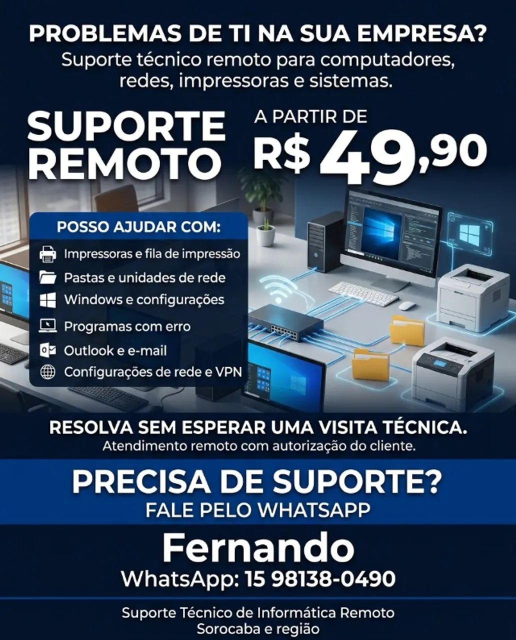 Suporte Técnico Remoto para Empresas | Redes, Impressoras e Windows