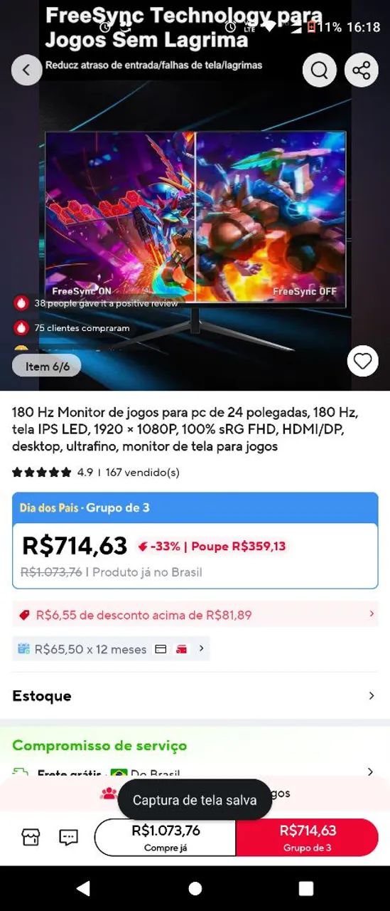 Monitor 24 polegadas ips led 180hz novo faz 1d